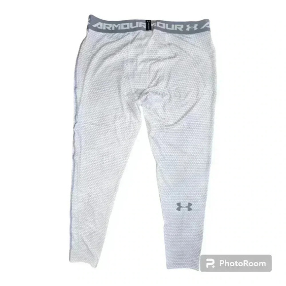 Under Armour Men's HeatGear Printed Leggings white/steel #1258897 NWT XXL - Picture 2 of 9